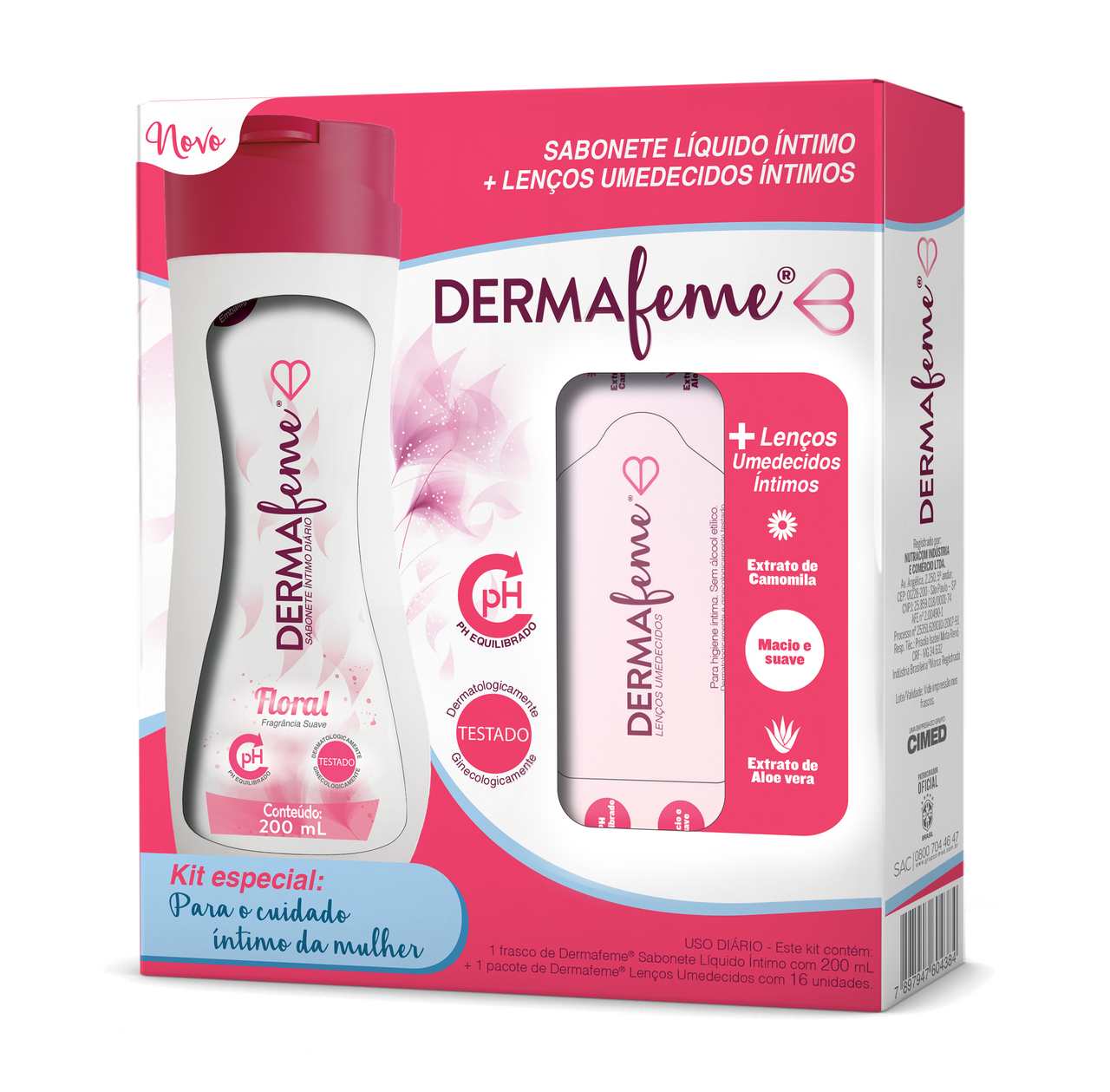 Imagem do produto Dermafeme Floral Sabonete Líquido Íntimo e Lenços Umedecidos