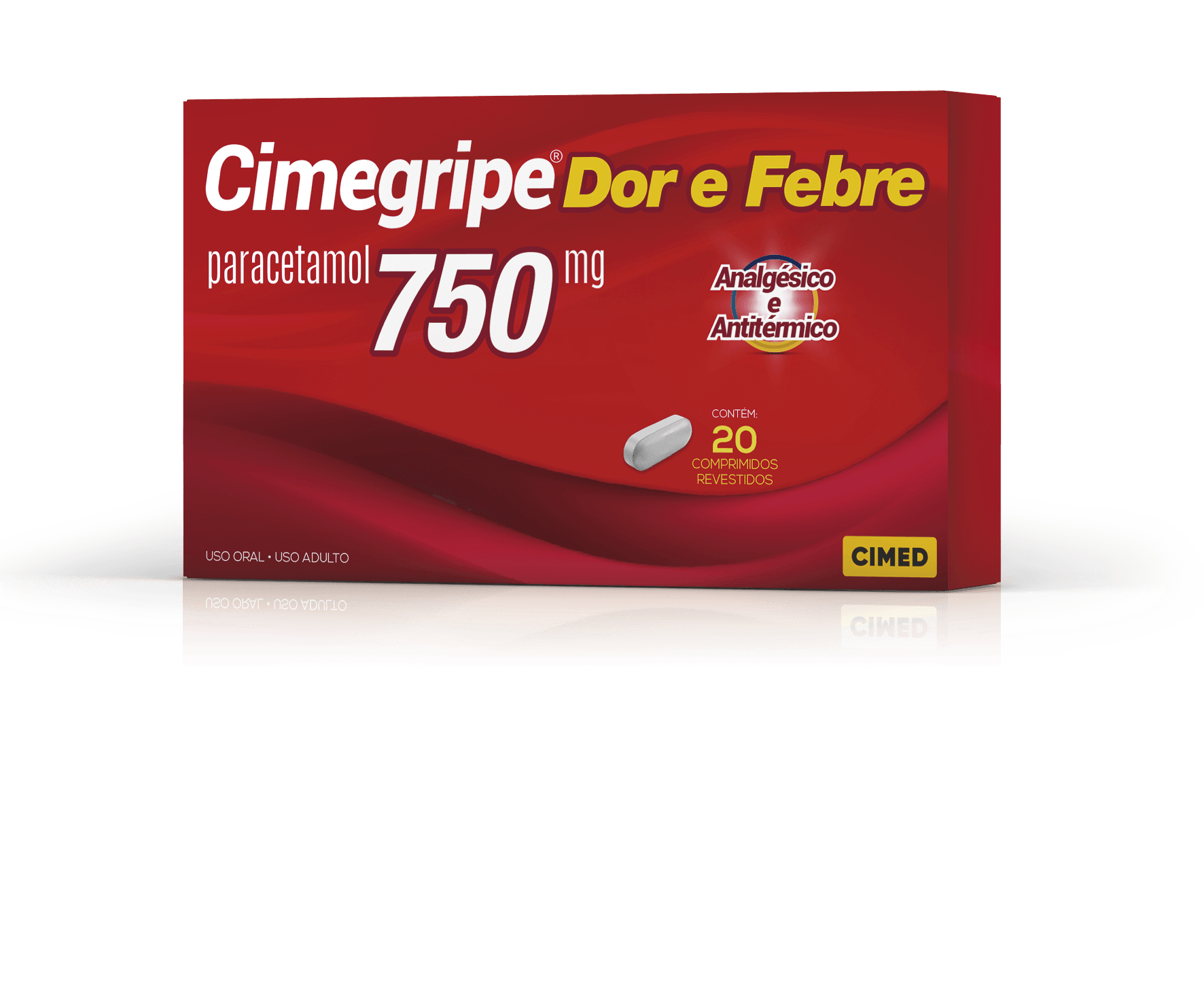 Imagem da embalagem do Cimegripe Dor e Febre 750 mg.