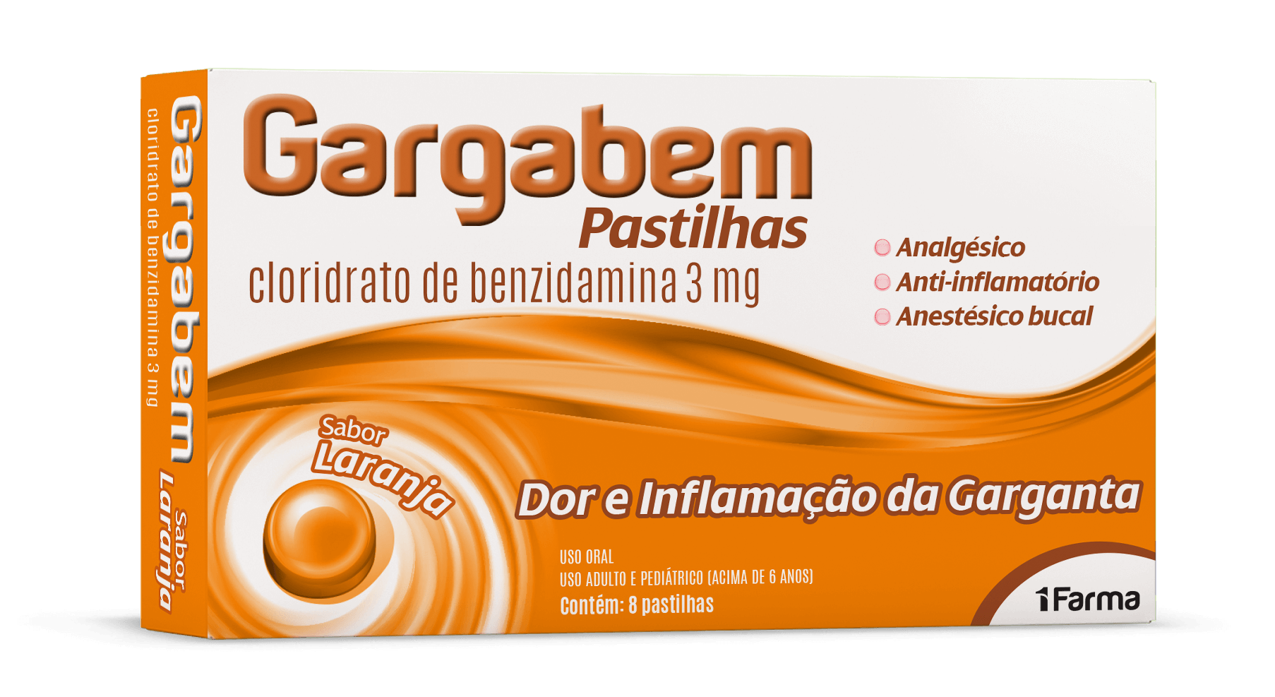 Imagem da embalagem do Gargabem Pastilhas Laranja.
