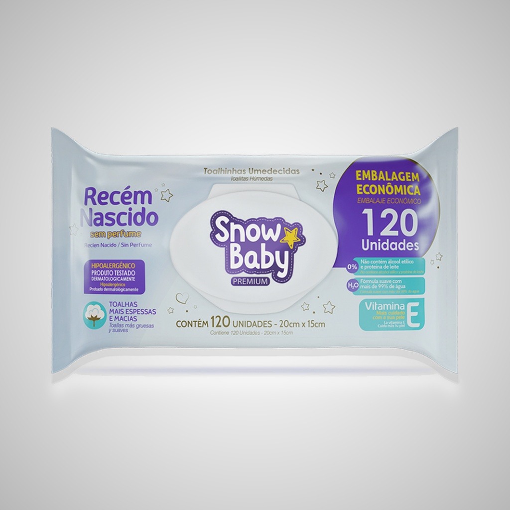 Toalhas Umedecidas Snow Baby Premium recém nascido 120un