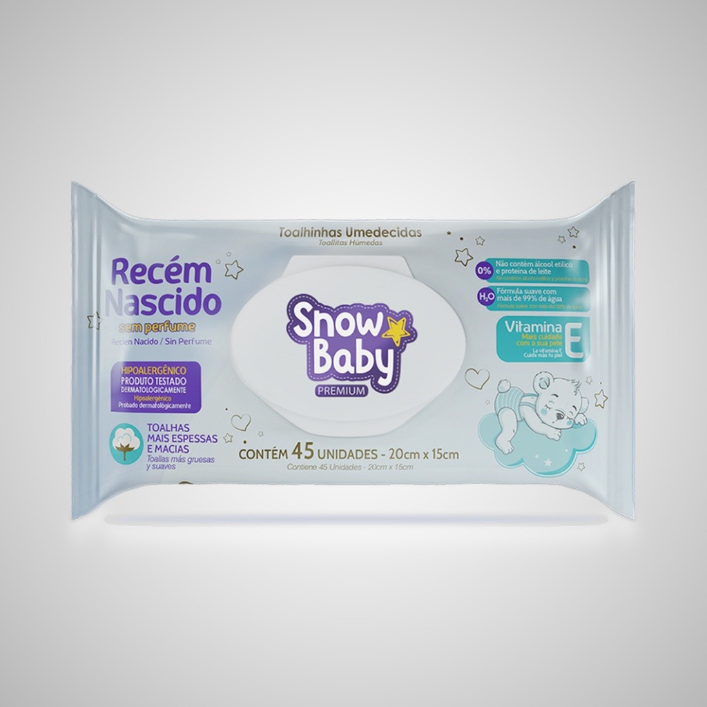 Toalhas Umedecidas Snow Baby Premium recém nascido 45un